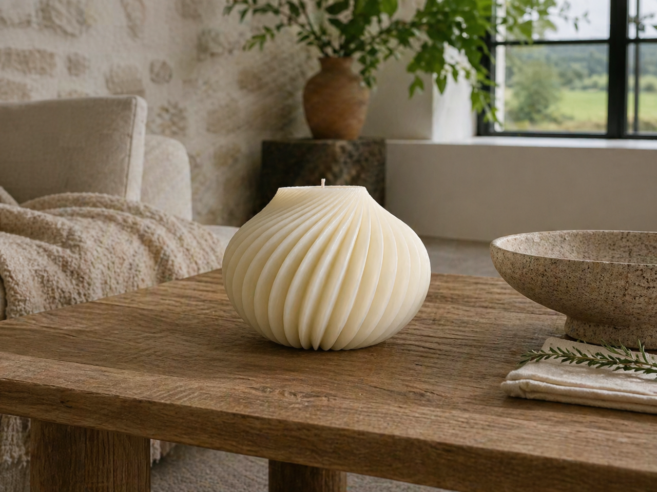 Spiral Ball Twirl Candle – hand-poured soy wax candle, Living Light Candle Dublin