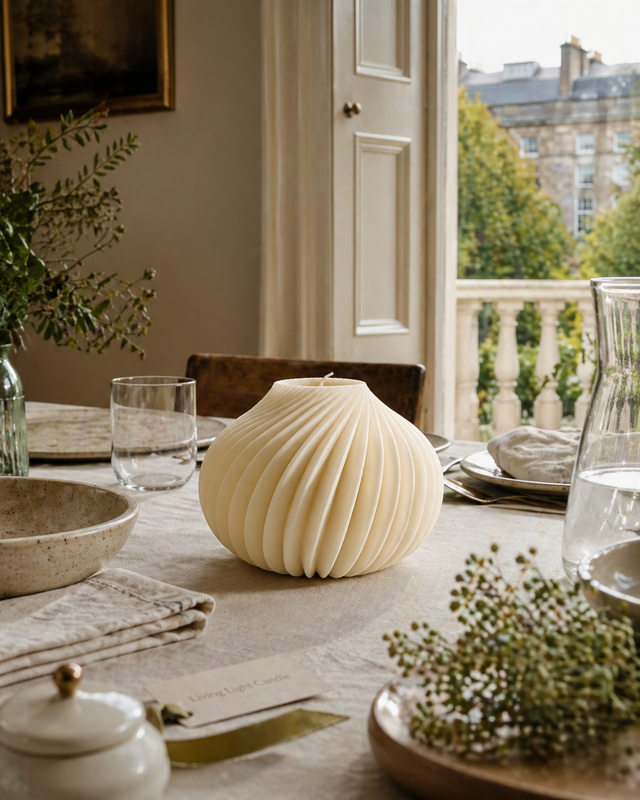 Spiral Ball Twirl Candle – hand-poured soy wax candle, Living Light Candle Dublin