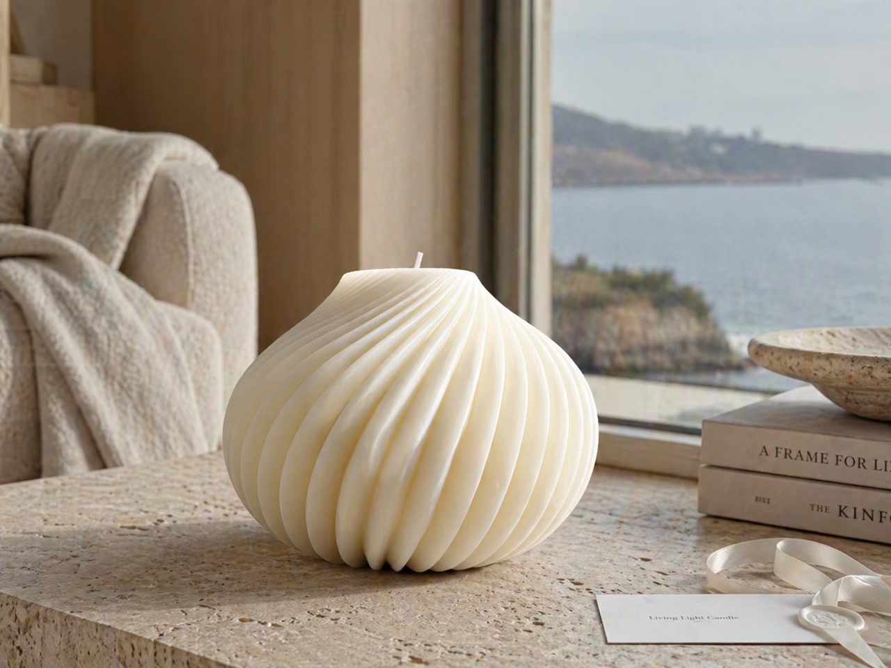 Spiral Ball Twirl Candle – hand-poured soy wax candle, Living Light Candle Dublin