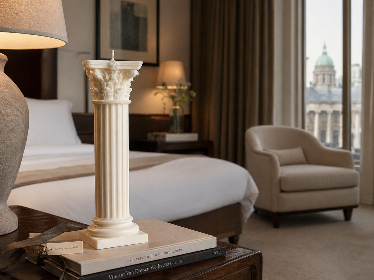 Corinthian Roman Column Pillar Candle – hand-poured soy wax candle, Living Light Candle Dublin