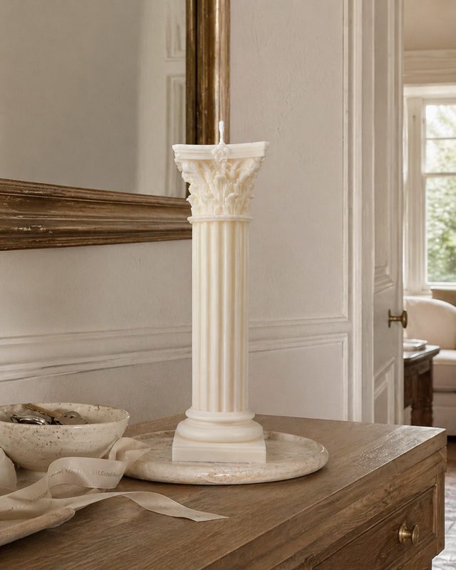 Corinthian Roman Column Pillar Candle – hand-poured soy wax candle, Living Light Candle Dublin