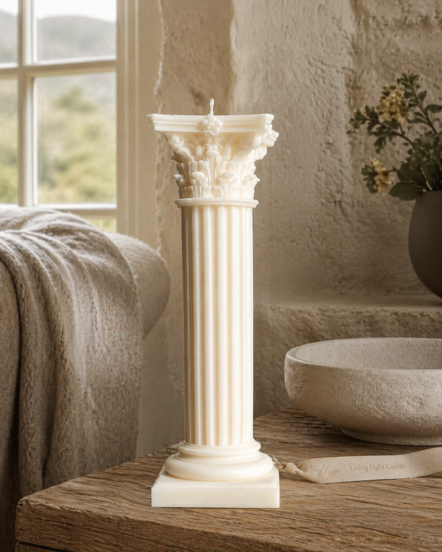 Corinthian Roman Column Pillar Candle – hand-poured soy wax candle, Living Light Candle Dublin