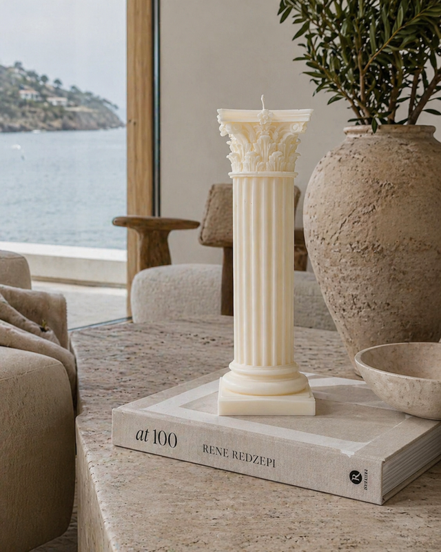 Corinthian Roman Column Pillar Candle – hand-poured soy wax candle, Living Light Candle Dublin