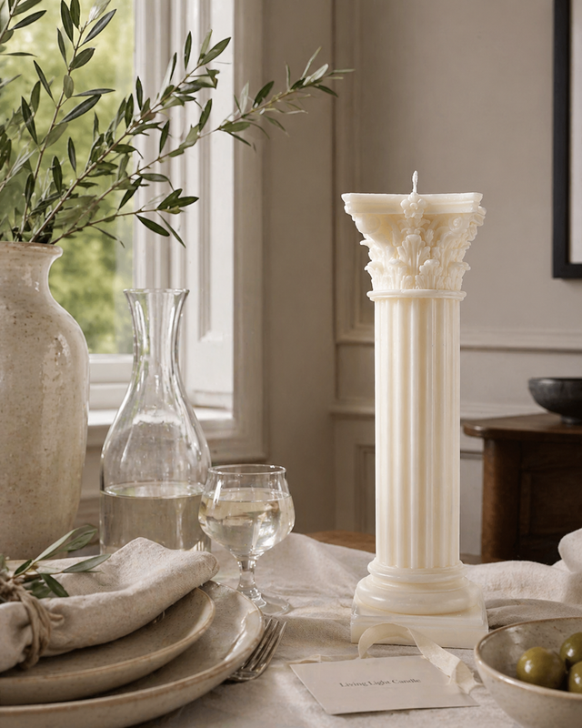 Corinthian Roman Column Pillar Candle – hand-poured soy wax candle, Living Light Candle Dublin