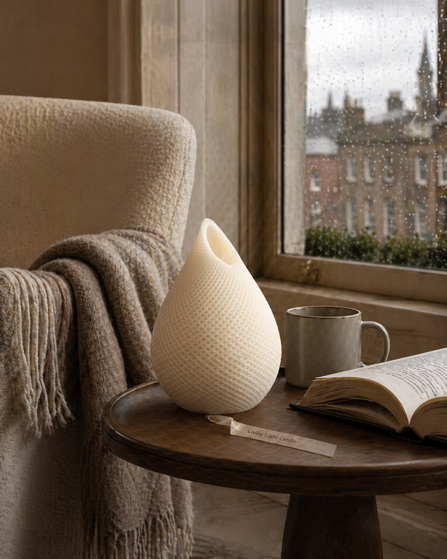 Water Drop Swirl Candle Hole Design – hand-poured soy wax candle, Living Light Candle Dublin