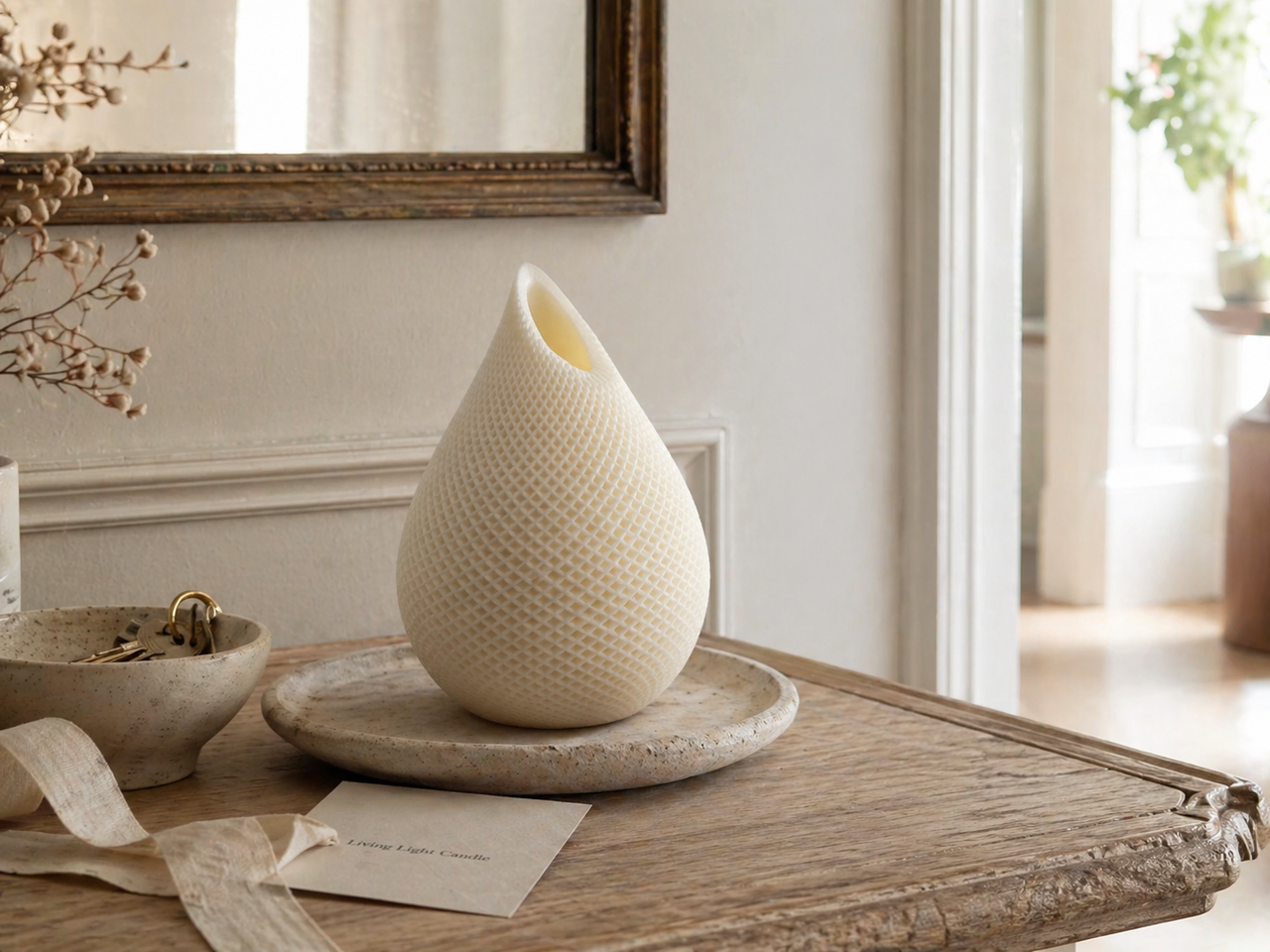 Water Drop Swirl Candle Hole Design – hand-poured soy wax candle, Living Light Candle Dublin