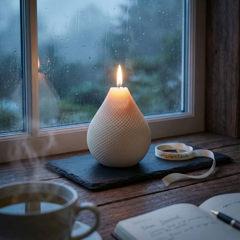 Water Drop Swirl Candle Striped – hand-poured soy wax candle, Living Light Candle Dublin