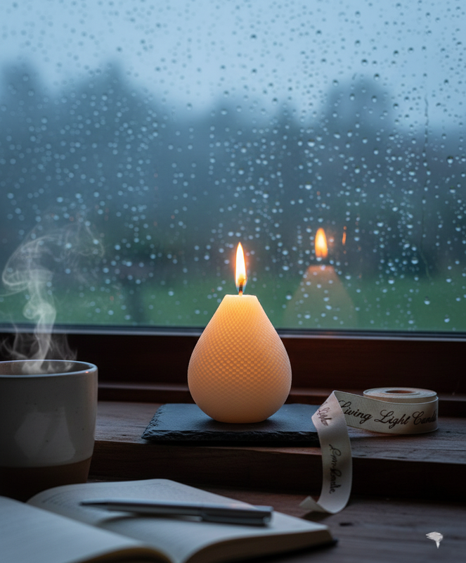 Water Drop Swirl Candle Striped – hand-poured soy wax candle, Living Light Candle Dublin