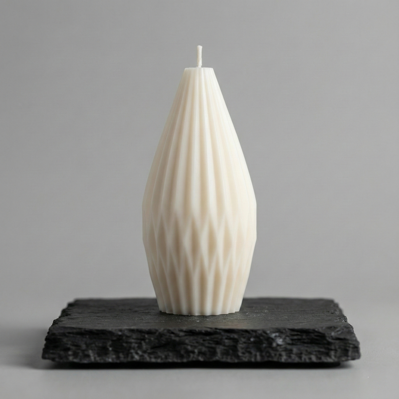 Geometric Pear Candle Large – sculptural detail, Living Light Candle Dublin