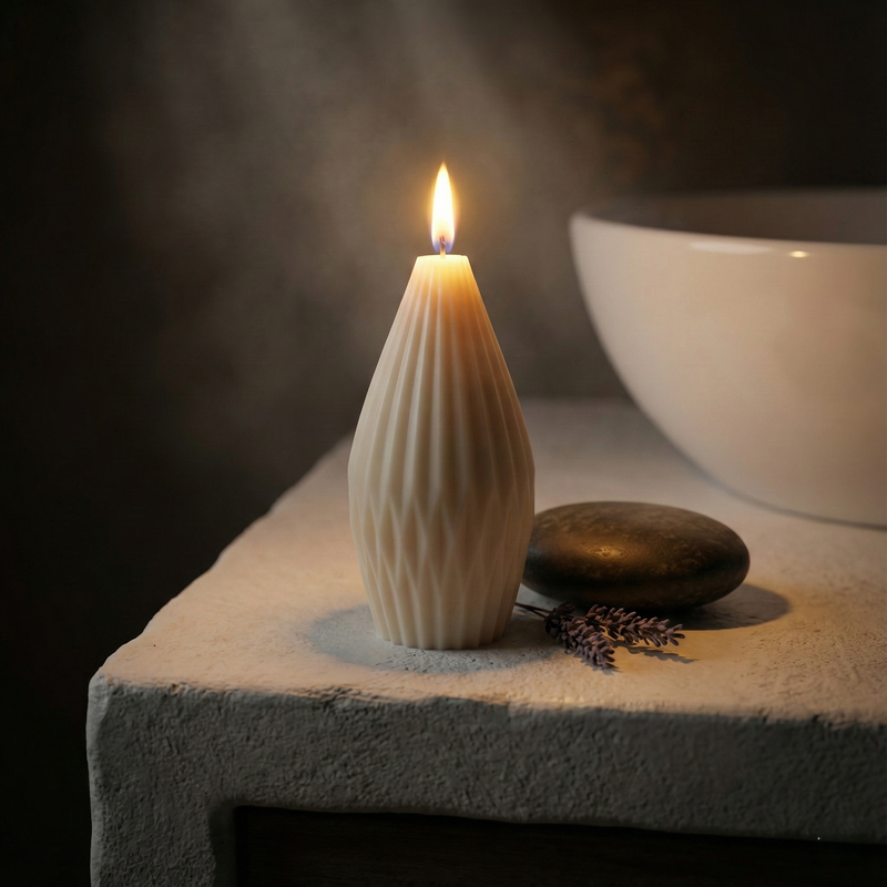 Geometric Pear Candle Large – faceted soy candle, Living Light Candle Dublin