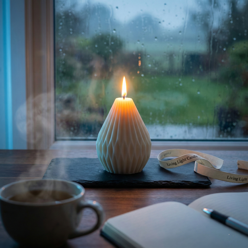 Geometric Pear Candle Small – side view, Living Light Candle Dublin