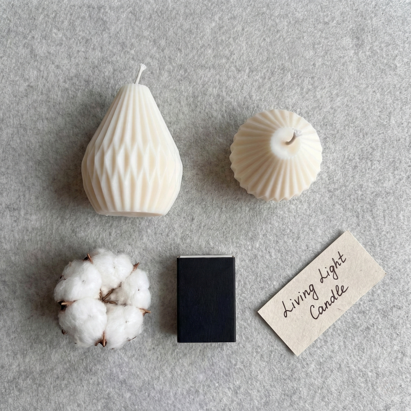 Geometric Pear Candle Small – sculptural detail, Living Light Candle Dublin