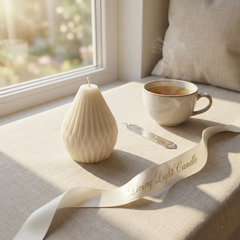 Geometric Pear Candle Small – styled view, Living Light Candle Dublin