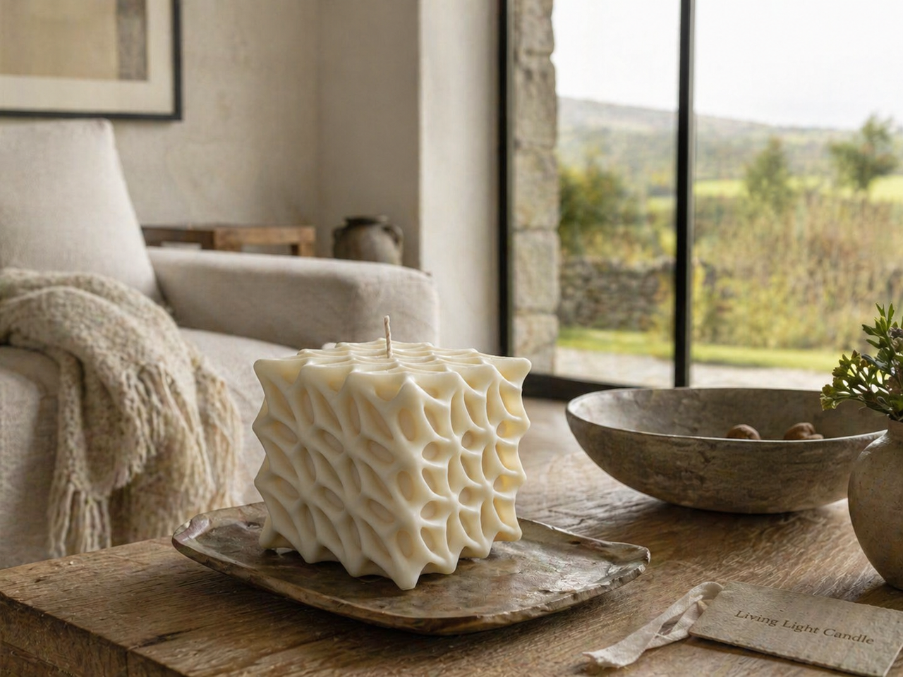 Flower Petal Square Candle – hand-poured soy wax candle, Living Light Candle Dublin