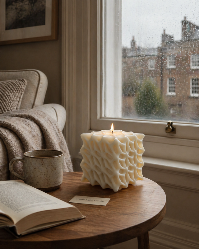 Flower Petal Square Candle – hand-poured soy wax candle, Living Light Candle Dublin