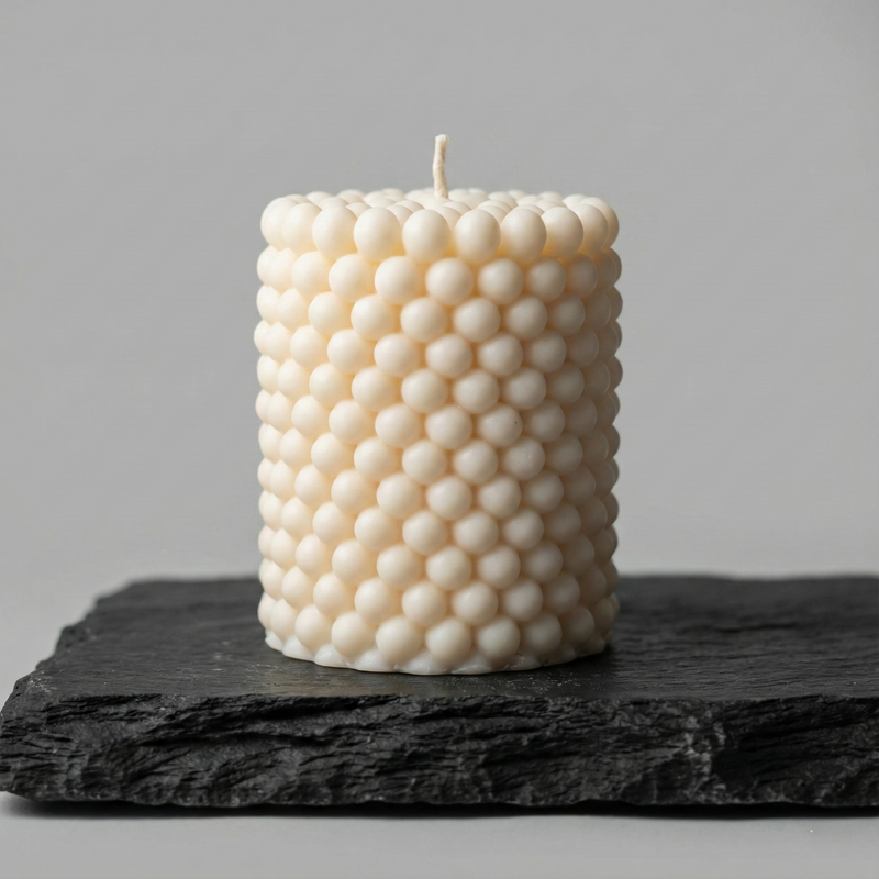 Geometric Pillar Candle Large – hand-poured soy wax candle, Living Light Candle Dublin