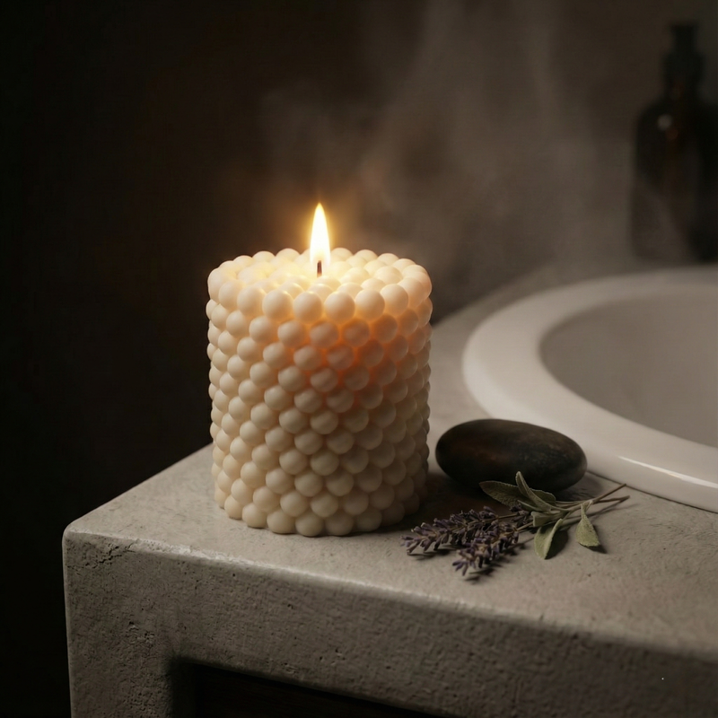 Geometric Pillar Candle Large – hand-poured soy wax candle, Living Light Candle Dublin
