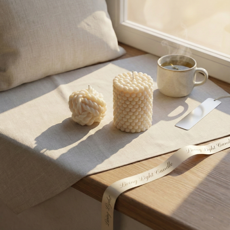 Geometric Pillar Candle Large – hand-poured soy wax candle, Living Light Candle Dublin
