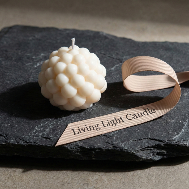 Geometric Pillar Candle Small – hand-poured soy wax candle, Living Light Candle Dublin