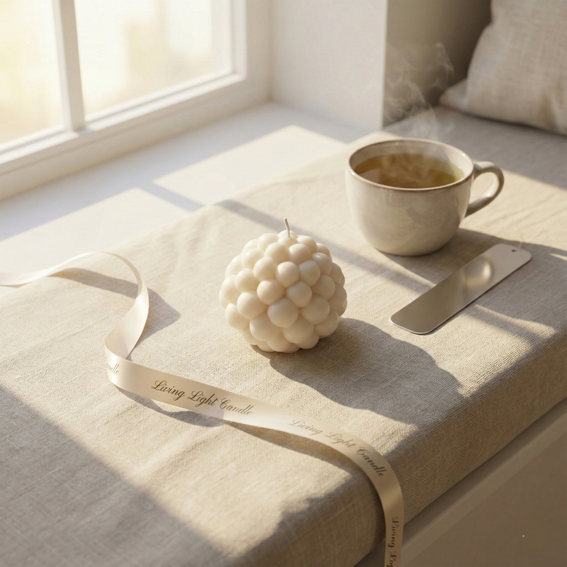 Geometric Pillar Candle Small – hand-poured soy wax candle, Living Light Candle Dublin