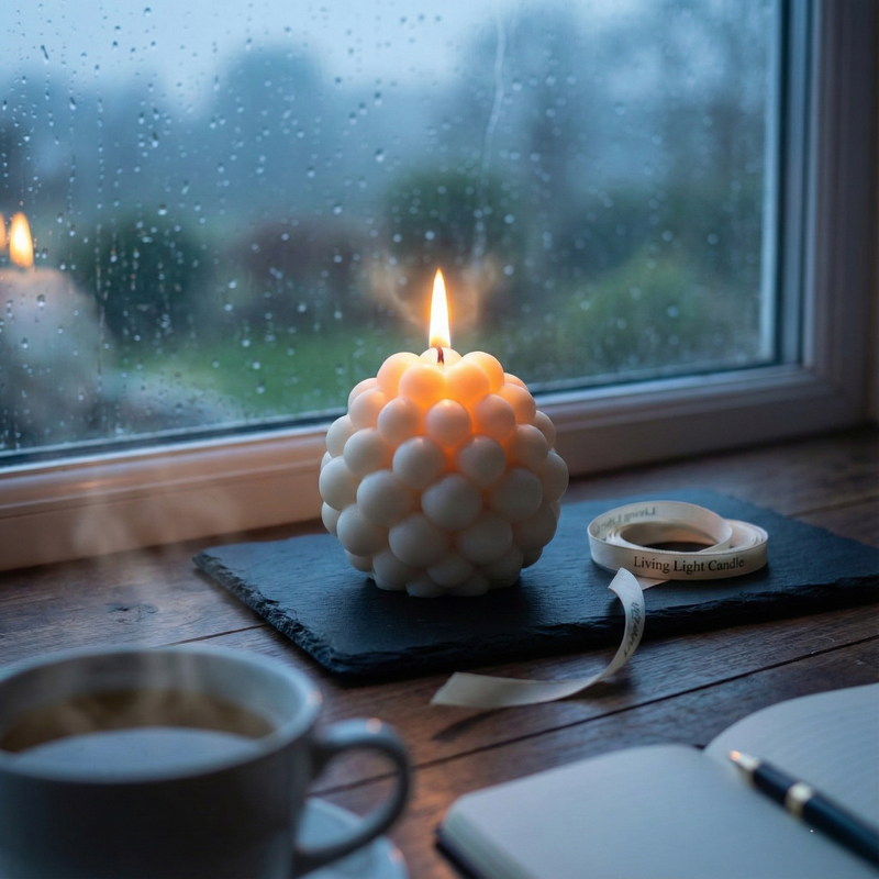 Geometric Pillar Candle Small – hand-poured soy wax candle, Living Light Candle Dublin
