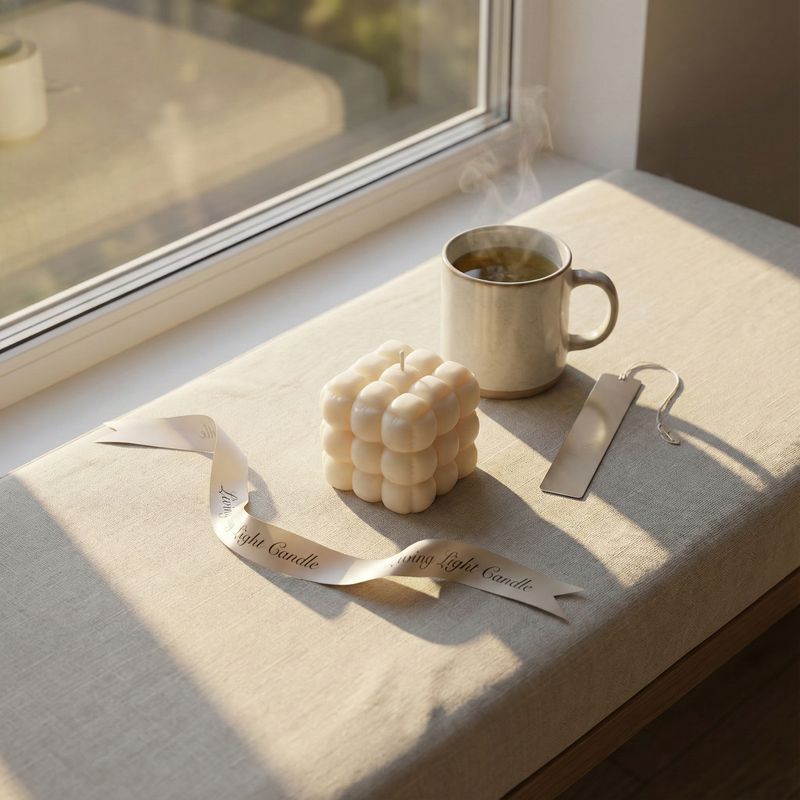 Square Textured Pillow Candle – hand-poured soy wax candle, Living Light Candle Dublin
