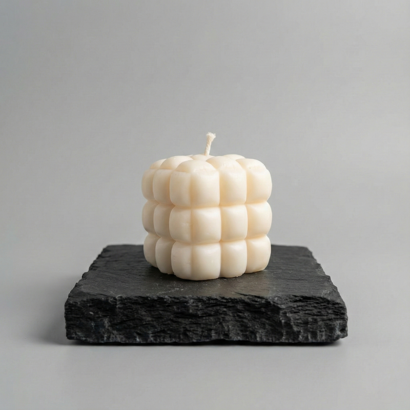 Square Textured Pillow Candle – hand-poured soy wax candle, Living Light Candle Dublin