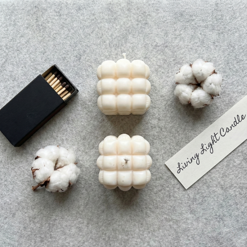 Square Textured Pillow Candle – hand-poured soy wax candle, Living Light Candle Dublin