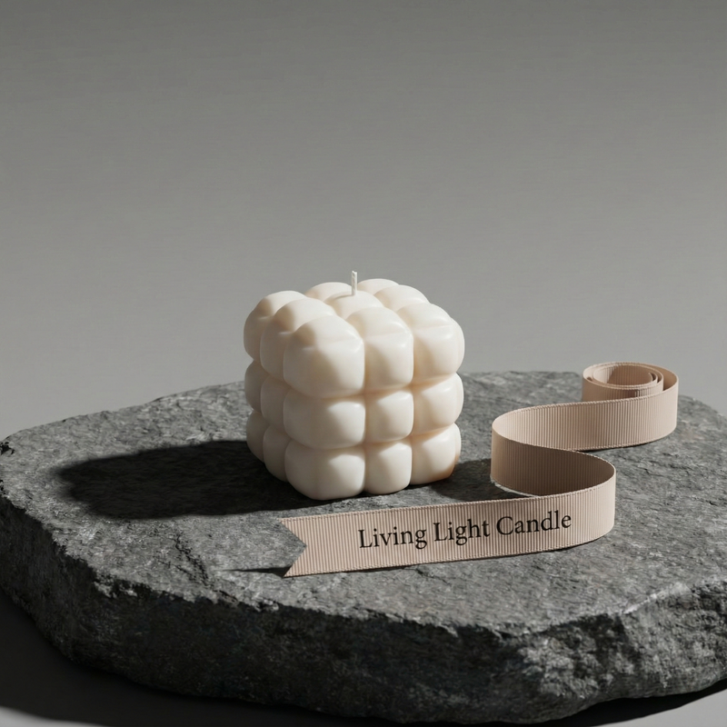 Square Textured Pillow Candle – hand-poured soy wax candle, Living Light Candle Dublin