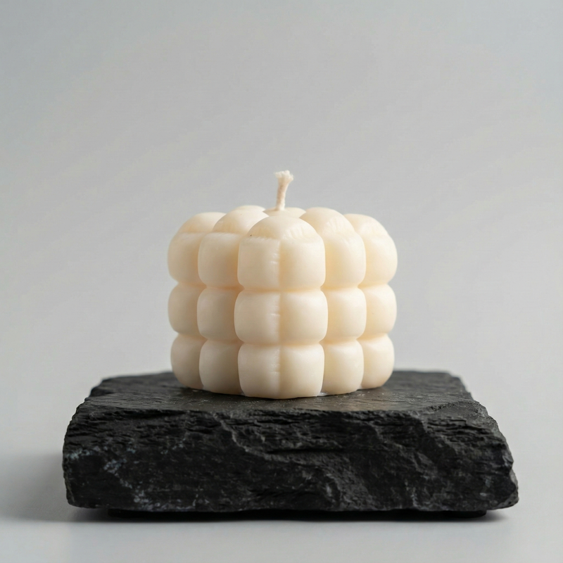 Square Textured Pillow Candle – hand-poured soy wax candle, Living Light Candle Dublin