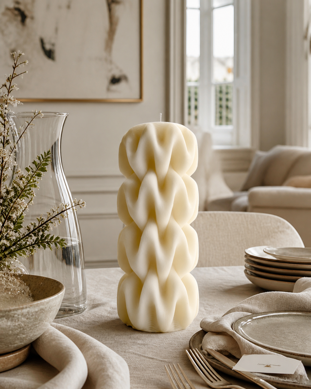 Wave Pillar Swirl Candle Large – hand-poured soy wax candle, Living Light Candle Dublin