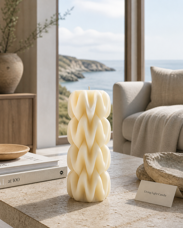Wave Pillar Swirl Candle Large – hand-poured soy wax candle, Living Light Candle Dublin