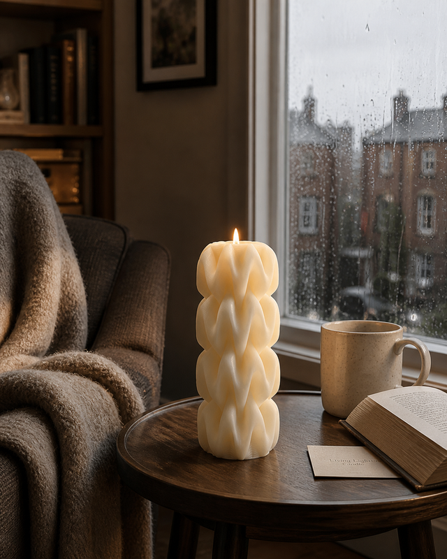 Wave Pillar Swirl Candle Large – hand-poured soy wax candle, Living Light Candle Dublin