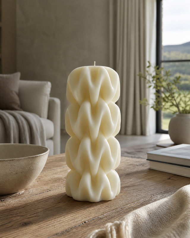 Wave Pillar Swirl Candle Large – hand-poured soy wax candle, Living Light Candle Dublin