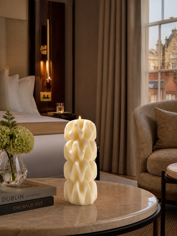 Wave Pillar Swirl Candle Large – hand-poured soy wax candle, Living Light Candle Dublin