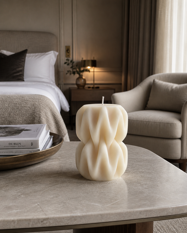 Wave Pillar Swirl Candle Medium – hand-poured soy wax candle, Living Light Candle Dublin