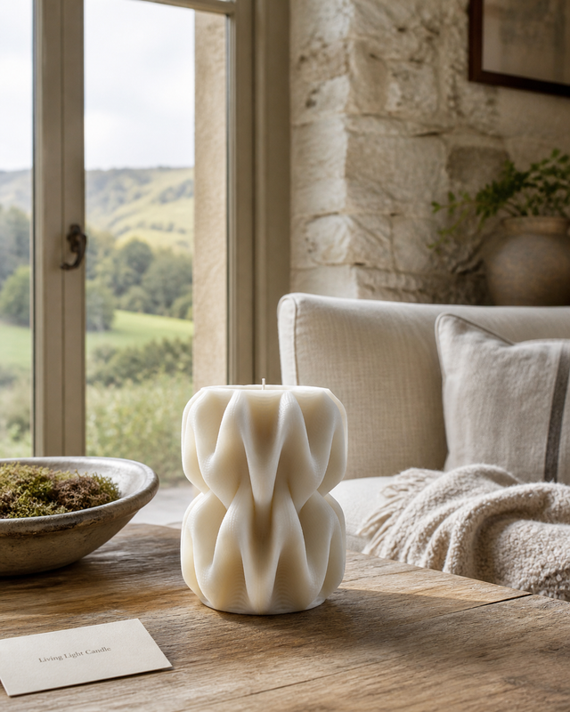 Wave Pillar Swirl Candle Medium – hand-poured soy wax candle, Living Light Candle Dublin