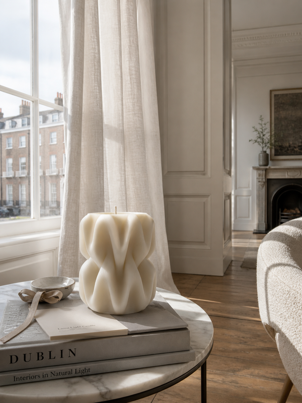 Wave Pillar Swirl Candle Medium – hand-poured soy wax candle, Living Light Candle Dublin