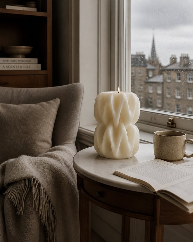 Wave Pillar Swirl Candle Medium – hand-poured soy wax candle, Living Light Candle Dublin
