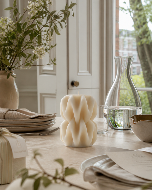 Wave Pillar Swirl Candle Medium – hand-poured soy wax candle, Living Light Candle Dublin
