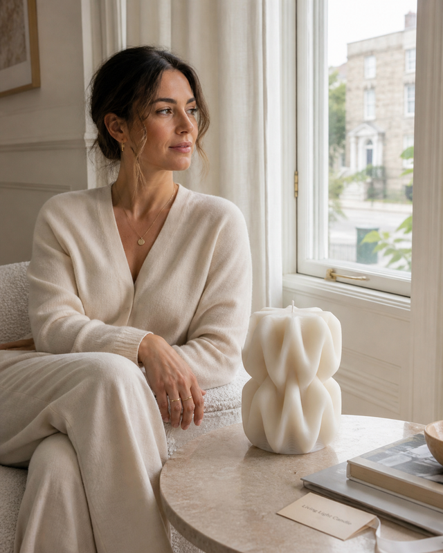 Wave Pillar Swirl Candle Medium – hand-poured soy wax candle, Living Light Candle Dublin