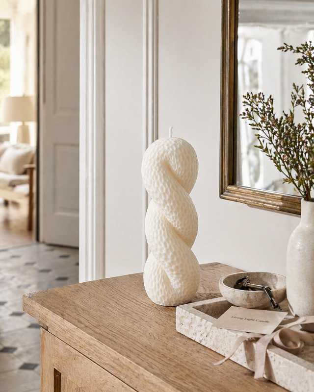 Twisted Knitted Knot Pillar Candle – hand-poured soy wax candle, Living Light Candle Dublin