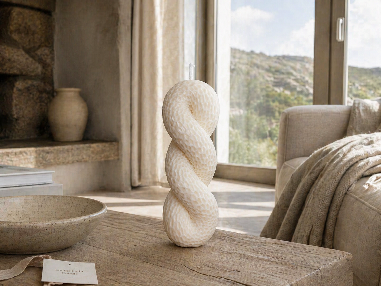 Twisted Knitted Knot Pillar Candle – hand-poured soy wax candle, Living Light Candle Dublin
