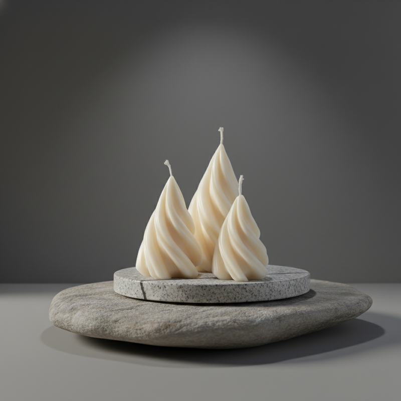 Spiral Cone Candle Set of 3 – hand-poured soy wax candles, Living Light Candle Dublin