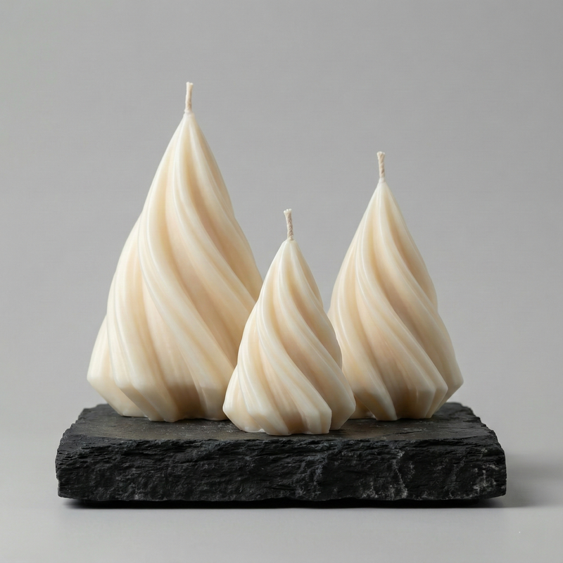 Spiral Cone Candle Set of 3 – hand-poured soy wax candles, Living Light Candle Dublin