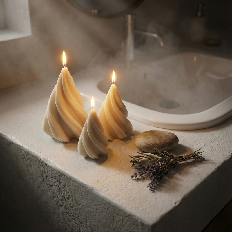 Spiral Cone Candle Set of 3 – hand-poured soy wax candles, Living Light Candle Dublin