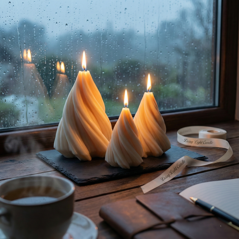 Spiral Cone Candle Set of 3 – hand-poured soy wax candles, Living Light Candle Dublin