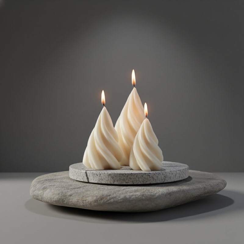 Spiral Cone Candle Set of 3 – hand-poured soy wax candles, Living Light Candle Dublin